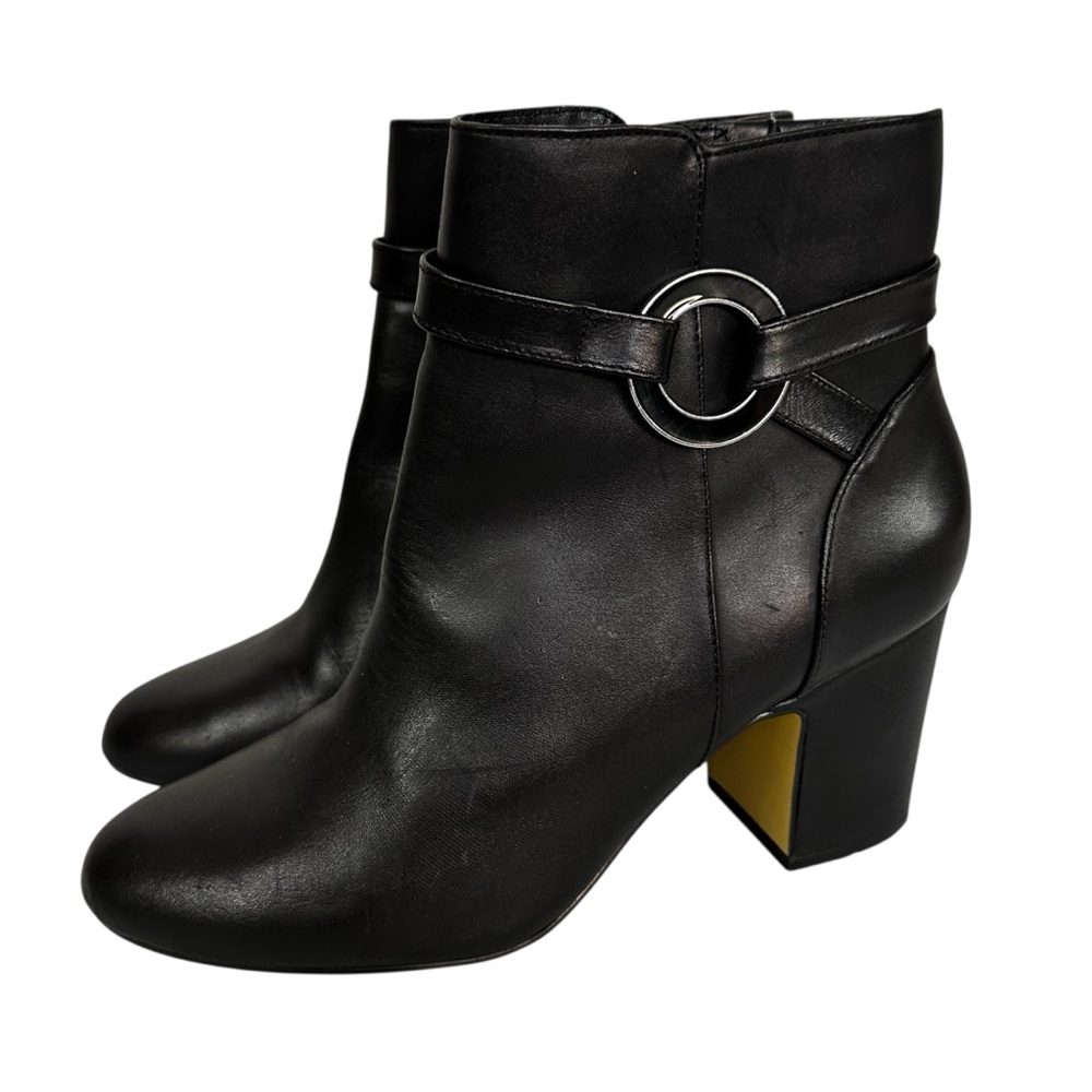 Bella Vita Booties Black Leather High Block Heel Round Toe Women’s Size 9M